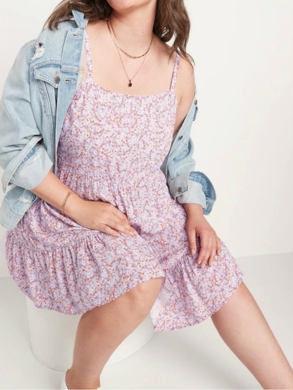 Floral Pink Tiered Maxi Dress, Women's Strappy Dress with Pockets